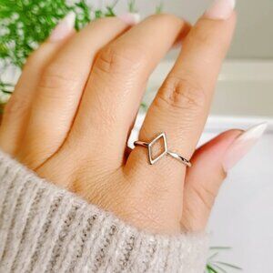 Sterling Silver Diamond Shape Ring, Geometric Women's Ring, Stack Ring, Simple